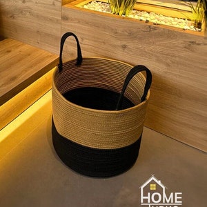 Jute Basket with Handle, Bathroom Basket, Dirty Basket, Jute Flower Pot, Jute Black Color