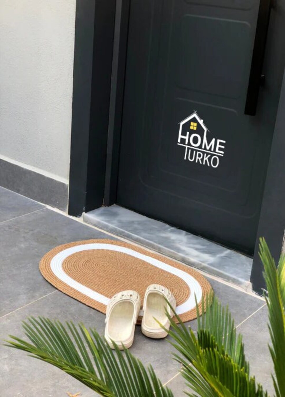 Jute Rug Straw Color White Stripe Doormat Patterned Doorstep Etsy