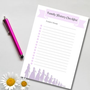 Family History Checklist | For jotting down notes on your family history and ancestry | Ancestry | Genealogy | Family Tree | Lilac Design |