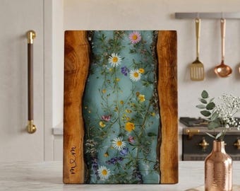 Custom Family Name Cutting Board, Mothers Day Gift Idea, Floral Resin Style Kitchen Board