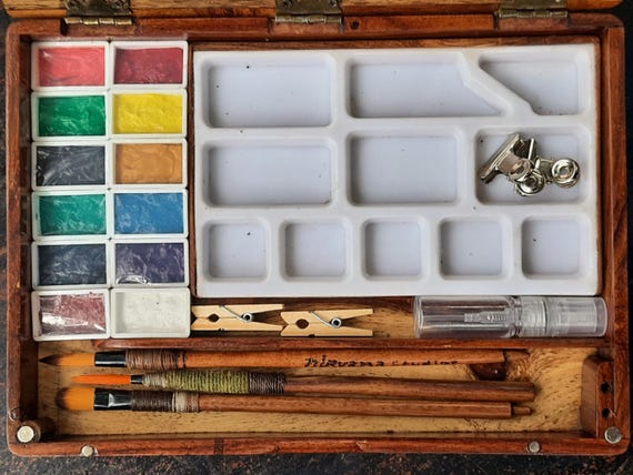 Handmade wooden gouache/WC paint box A5 (6"x 8")