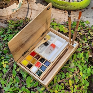 Handmade wooden watercolour pocket paint box