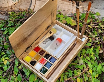 Handmade wooden watercolour pocket paint box