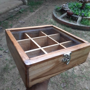 Handcrafted wooden spice box with glass lid