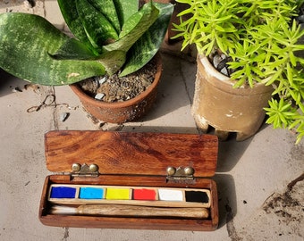 Handcrafted wooden pocket gouache paintbox