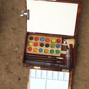 Handmade wooden watercolour pocket studio-18 shades( With 3 fold extendable pallettes)