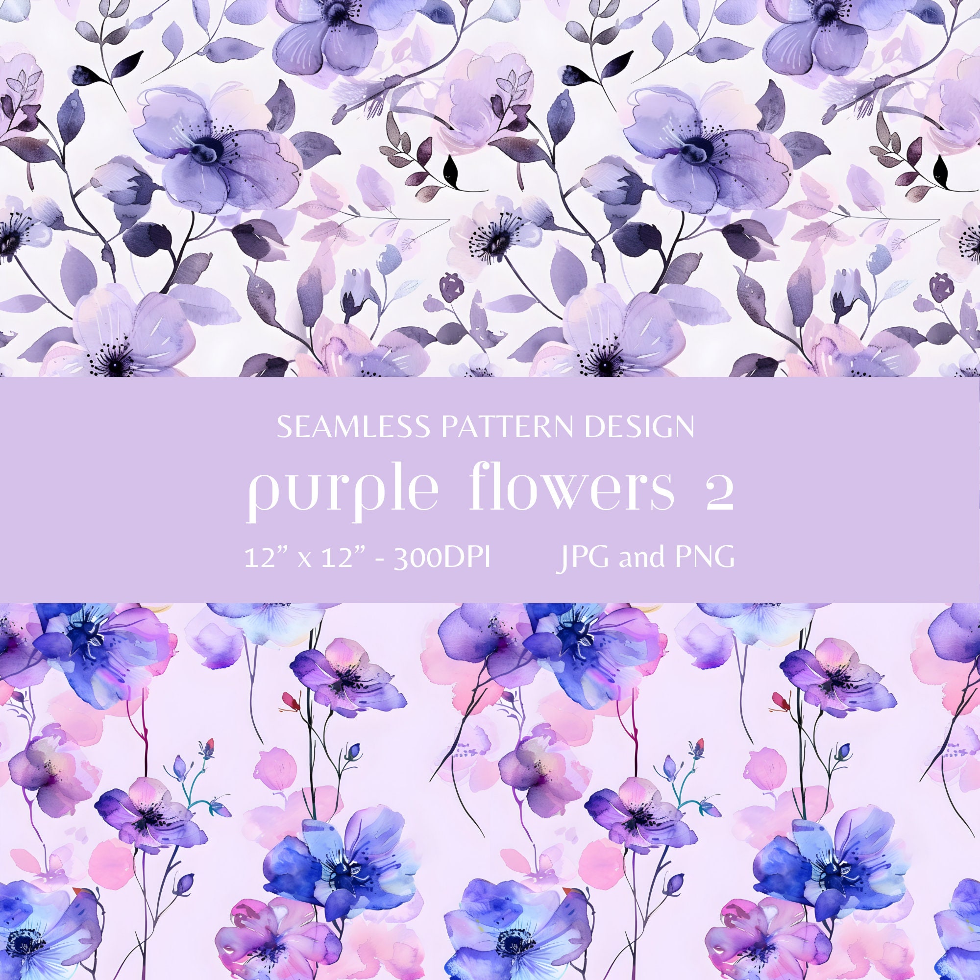 Purple Flowers 2 : 10 Seamless Pattern , Digital Paper, Ai, Valentines ...