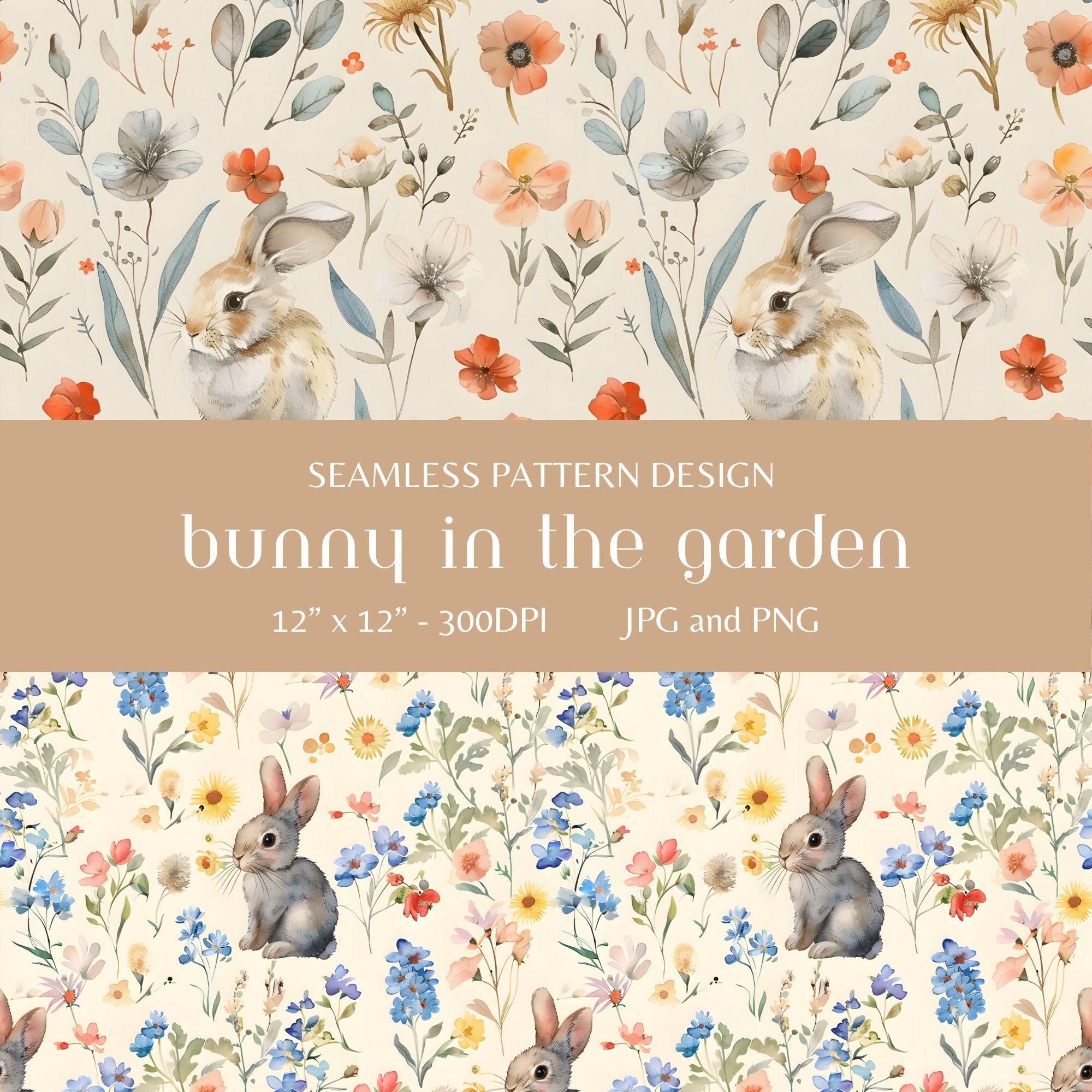 Bunny in the Garden : 10 Seamless Pattern , Digital Paper, Ai ...