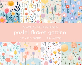 Pastelbloementuin: 8 naadloze patronen, digitaal papier, ai, valentijnskaarten, bloemen