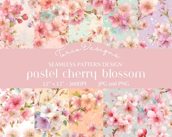 Pastel Cherry Blossom: 10 naadloos patroon, sublimatie, bloem, bloemen, flora, roze, lente, bloemen, Japan, sakura, beker, mok