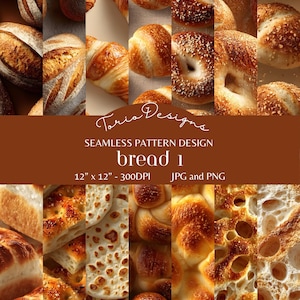 Pane 1:14 Modello senza cuciture, carta digitale, pane, pagnotta, baguette, pasta madre, croissant, brioche, focaccia, ciabatta, pita, naan, bagel