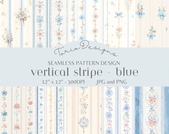 Verticale streep blauw: bloem, bloemen 10+2 naadloos, digitaal papier, ai, vintage, strepen, textiel, verticaal, retro, structuur