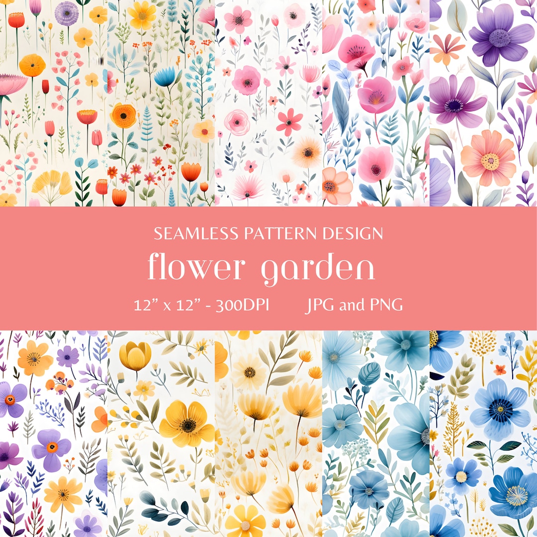 Flower Garden : 10 Seamless Pattern , Digital Paper, Ai, Valentines - Etsy