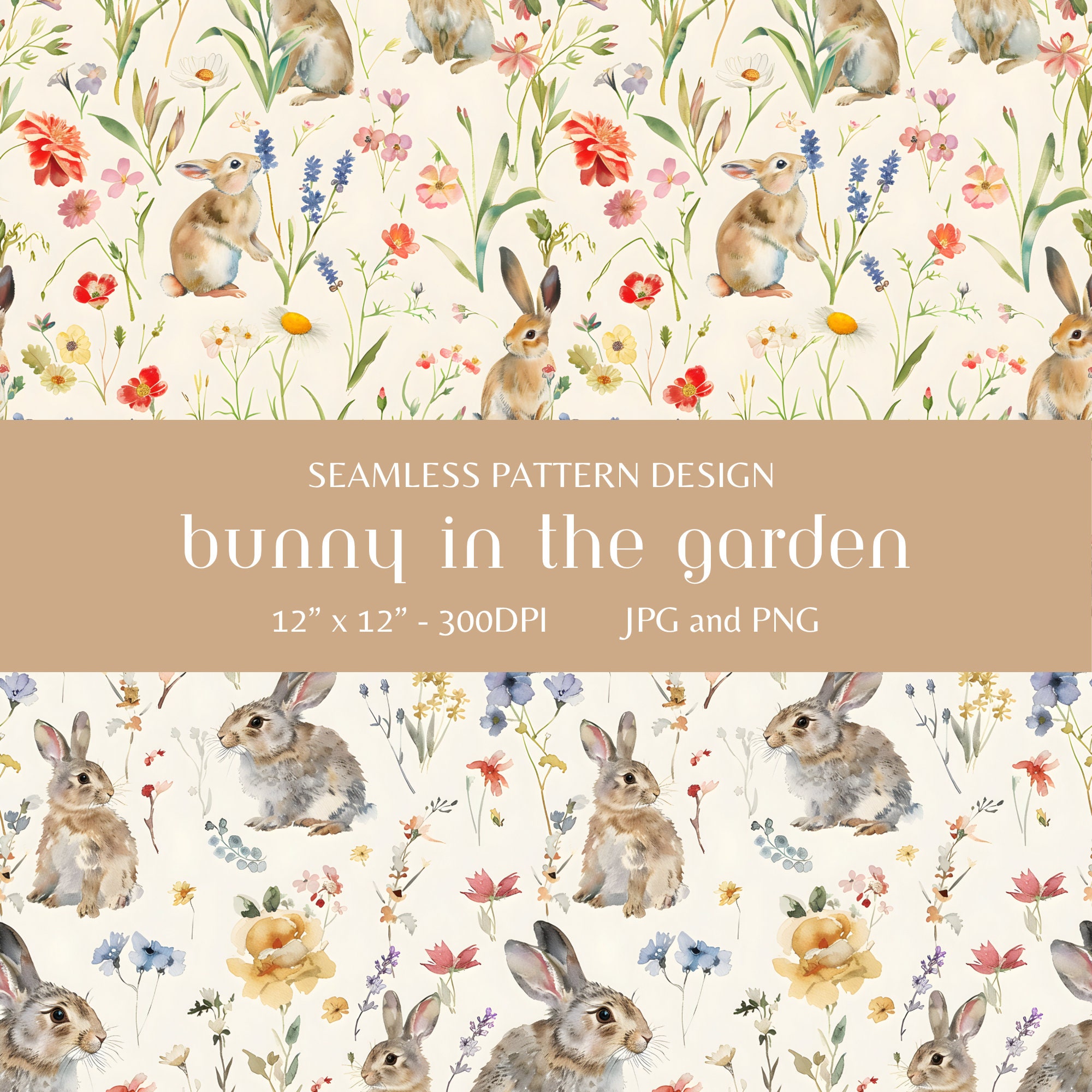 Bunny in the Garden : 10 Seamless Pattern , Digital Paper, Ai ...