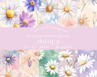 Daisy2: 10 naadloos patroon, digitaal papier, ai, bloem, madeliefje, madeliefjes, bloemen, bloemen, flora
