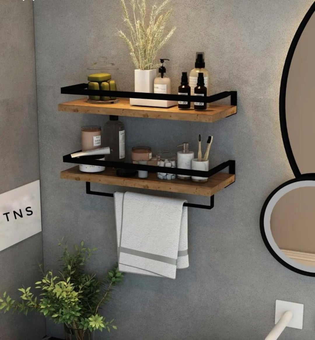 Wooden Metal Framed Wall Shelf Kitchen Wall Shelf Bathroom Etsy