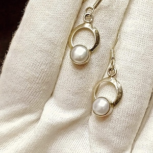 Antique  jewelry gift white or cream shell pearl earrings Sterling silver  Handmade Item.