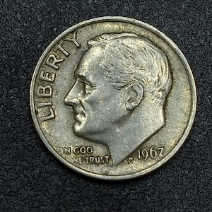 1967 Roosevelt Dime Error Coin, Rare Thickness, Circulated US Dime, Numismatic Collector Item