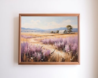 Lavender Trail Art Print // Cottage Core // Decoración de la sala de estar // Arte de pared digital // Pintura al óleo descargable // IMPRIMIBLE