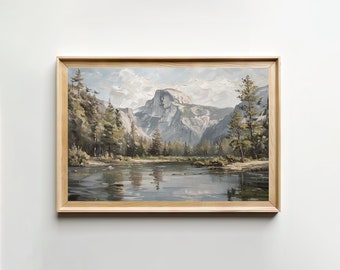 Half Dome Oil Painting || Digital Print || Scenery Wall Art || Lake Wall Decor || Nature Oil Painting || Living Room Decor || PRINTABLE