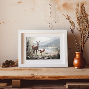 Mother Deer Painting Digital Oil Painting Living Room Wall Art Downloadable Prints PRINTABLE image 5