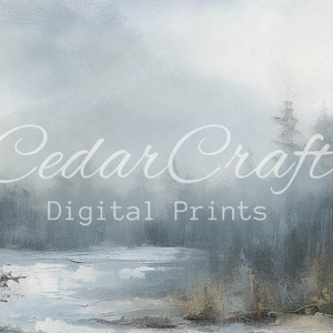 Winter River Landscape Digital Oil Painting Downloadable Wall Art Living Room Decor PRINTABLE image 3