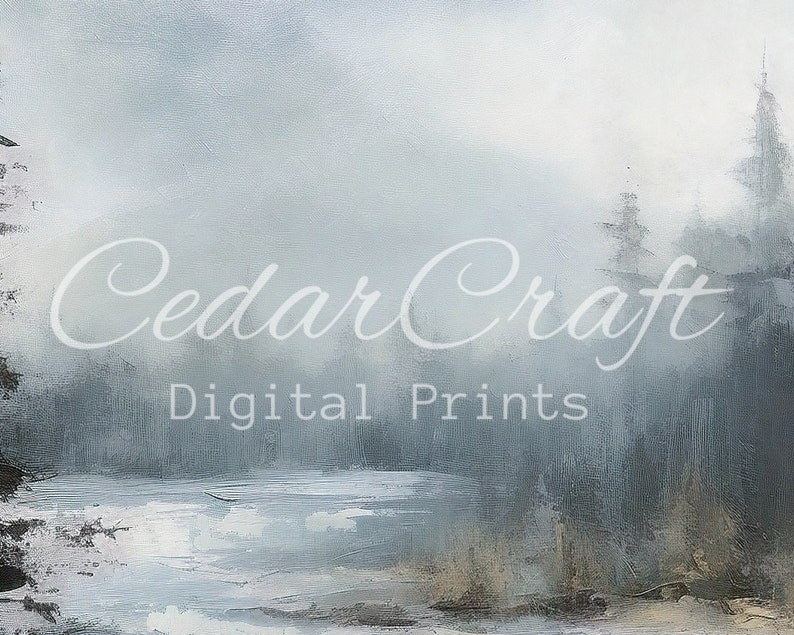 Winter River Landscape Digital Oil Painting Downloadable Wall Art Living Room Decor PRINTABLE image 3