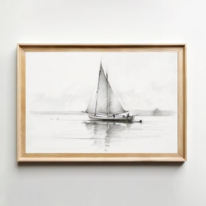Black And White Sailboat Drawing || Digital Wall Art || Downloadable Vintage Art || PRINTABLE