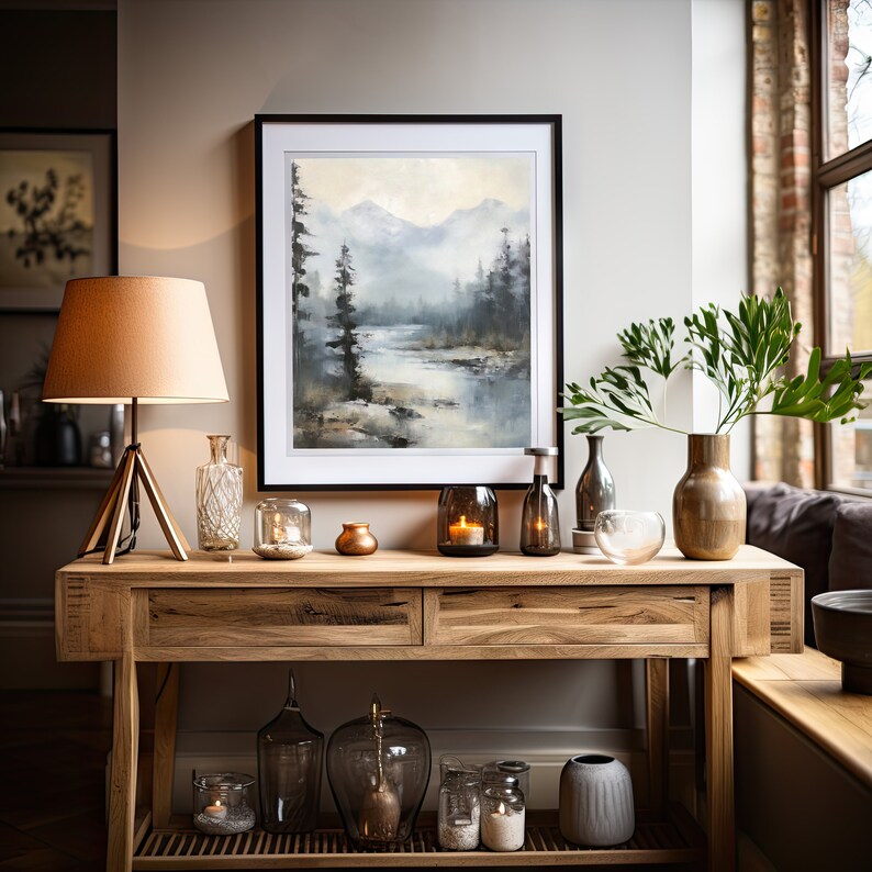 Winter River Landscape Digital Oil Painting Downloadable Wall Art Living Room Decor PRINTABLE image 5