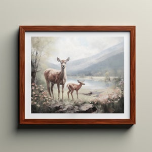 Mother Deer Painting Digital Oil Painting Living Room Wall Art Downloadable Prints PRINTABLE image 4