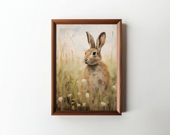 Grassland Grace: Portrait of a Rabbit || Home Wall Decor || Digital Art Download || Oil Painting || PRINTABLE