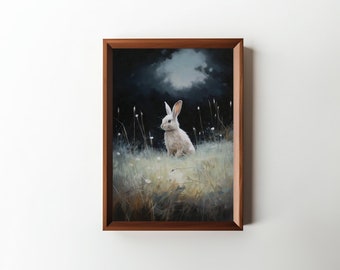 White Moody Bunny Painting || Downloadable Art || Cottagecore Painting || Dark Academia || Animal Painting || Country Decor || PRINTABLE