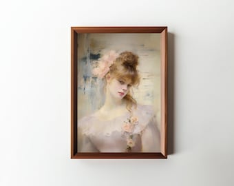 Female Portrait Oil Painting || Digital Wall Art || Vintage Decor || Living Room Art || PRINTABLE