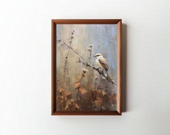 Little Bird Pirch Oil Painting || Digital Print || Moody Wall Art || Wall Decor || Nature Oil Painting || Cottagecore Print || PRINTABLE