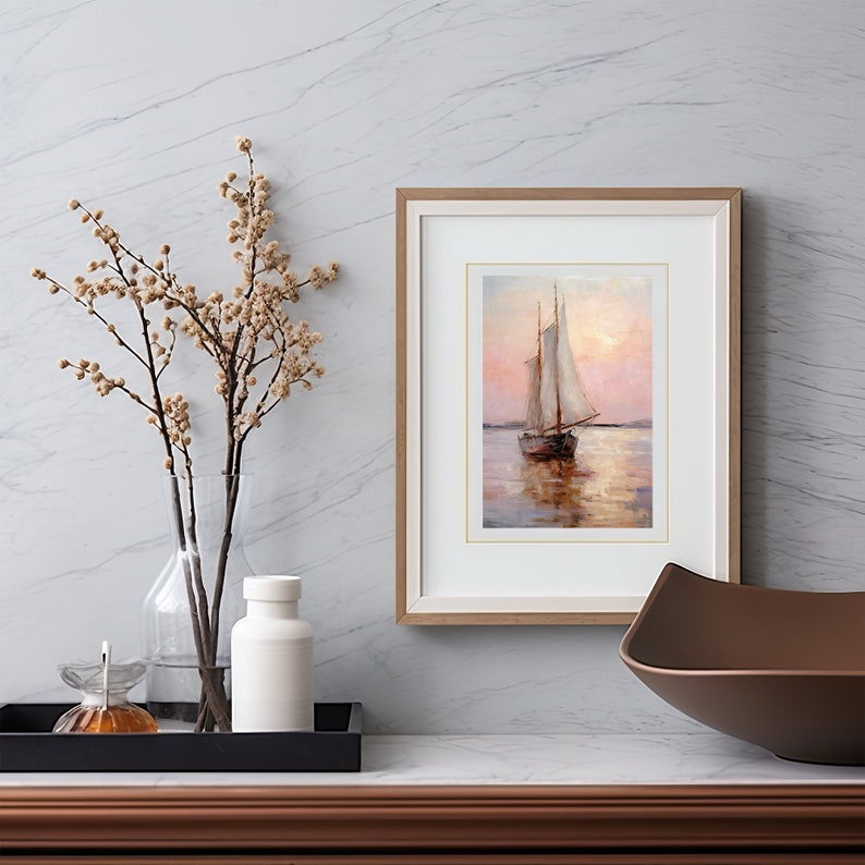 Sunset Sail Boat Art Digital Art Print Kitchen Wall Decor Downloadable PRINTABLE image 2