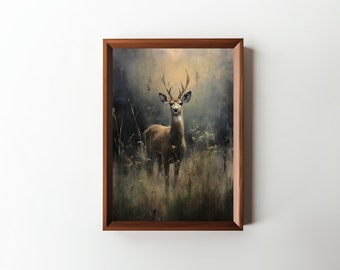 Deer Wall Decor || Wall Art Print || Downloadable Wall Art || Cottagecore Art || Digital Oil Painting Animal Oil Painting || PRINTABLE