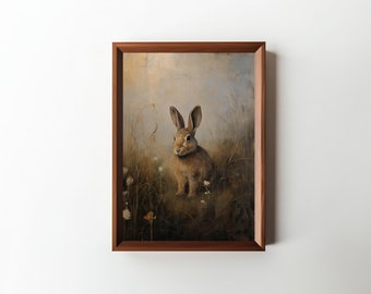 Moody Rabbit Painting || Digital Oil Painting || Cottagecore Painting || Dark Academia || Animal Art || Livingroom Decor || PRINTABLE