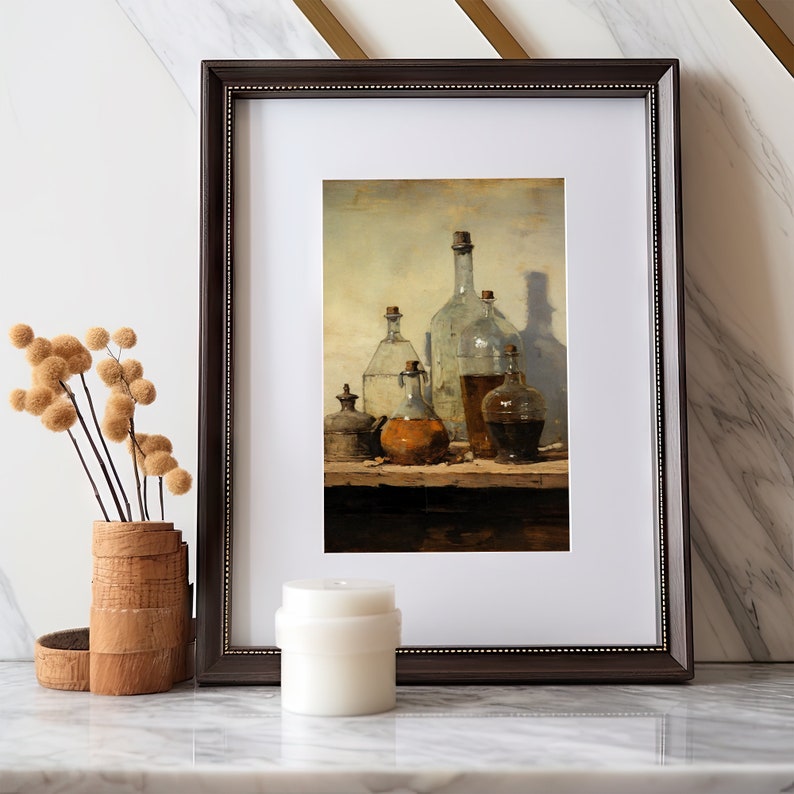 Still Life Bottle Art Kitchen Wall Art Home Decor Oil Painting Download Digital Art PRINTABLE image 4