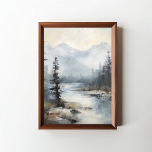 Winter River Landscape Digital Oil Painting Downloadable Wall Art Living Room Decor PRINTABLE image 1