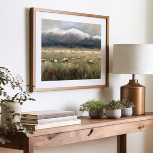 Lush Lands: Beneath Winter's Watchful Peaks Digital Wall Art Downloadable Oil Painting Family Room Decor PRINTABLE image 2