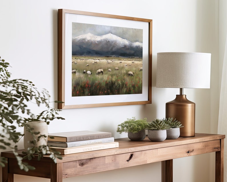 Lush Lands: Beneath Winter's Watchful Peaks Digital Wall Art Downloadable Oil Painting Family Room Decor PRINTABLE image 2