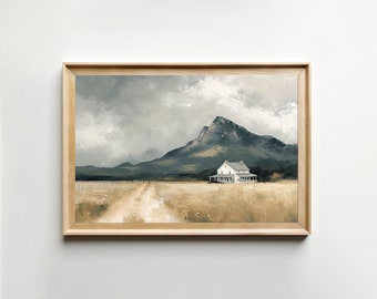 Country Landscape Art Print || Digital Wall Art || Cottagecore || Farmhouse Painting || Vintage Art Print || Living Room Decor || PRINTABLE
