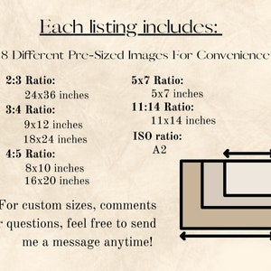 May include: A diagram showing eight different pre-sized image ratios for convenience. The ratios are 2:3, 3:4, 4:5, 5x7, 11:14, and ISO A2. The image shows the dimensions in inches for each ratio.
