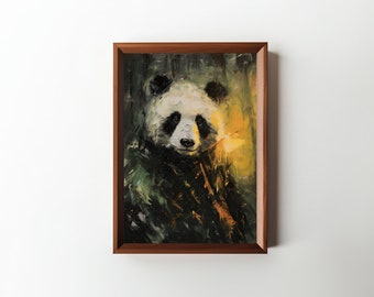 Moody Panda Oil Painting || Digital Art Painting || Vintage Canvas Art || Dark Academia || Animal Art || Livingroom Decor || PRINTABLE