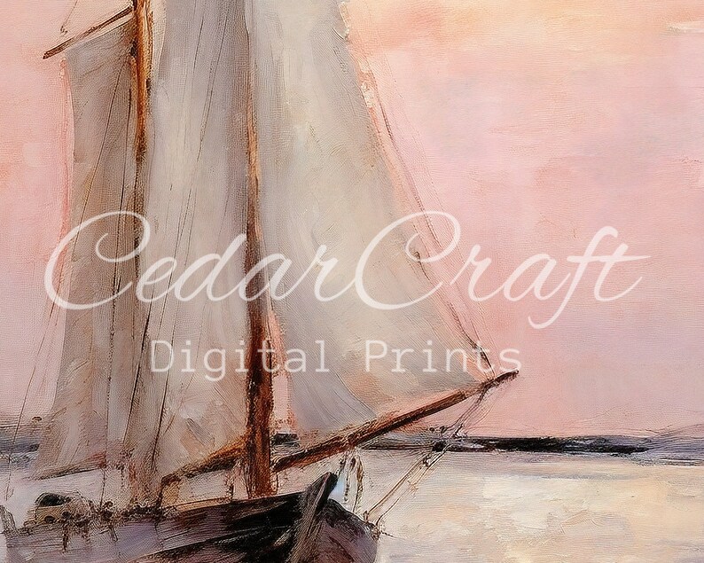 Sunset Sail Boat Art Digital Art Print Kitchen Wall Decor Downloadable PRINTABLE image 4