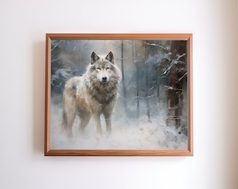 Guardian of the Frost: Winter's Lone Wolf || Wolf Home Decor || Digital Art Prints || Living Room Wall Art || Digital Download || PRINTABLE