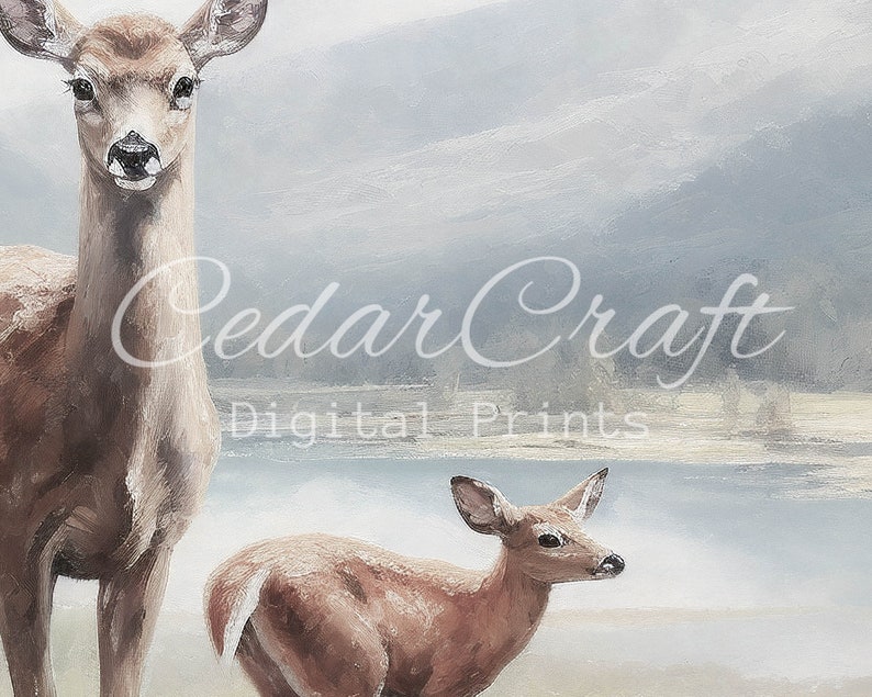 Mother Deer Painting Digital Oil Painting Living Room Wall Art Downloadable Prints PRINTABLE image 3