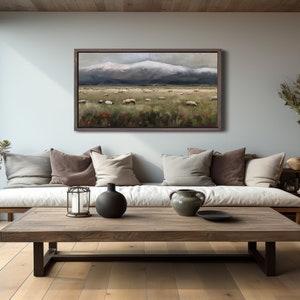 Lush Lands: Beneath Winter's Watchful Peaks Digital Wall Art Downloadable Oil Painting Family Room Decor PRINTABLE image 5