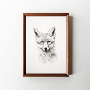 Fox Pencil Drawing Wall Art || Digital Download || Living Room Decor || PRINTABLE