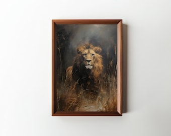 Lion Oil Painting || Digital Art Prints || Wild Animal Painting || Digital Prints || Animal Art || Living Room Wall Decor || PRINTABLE